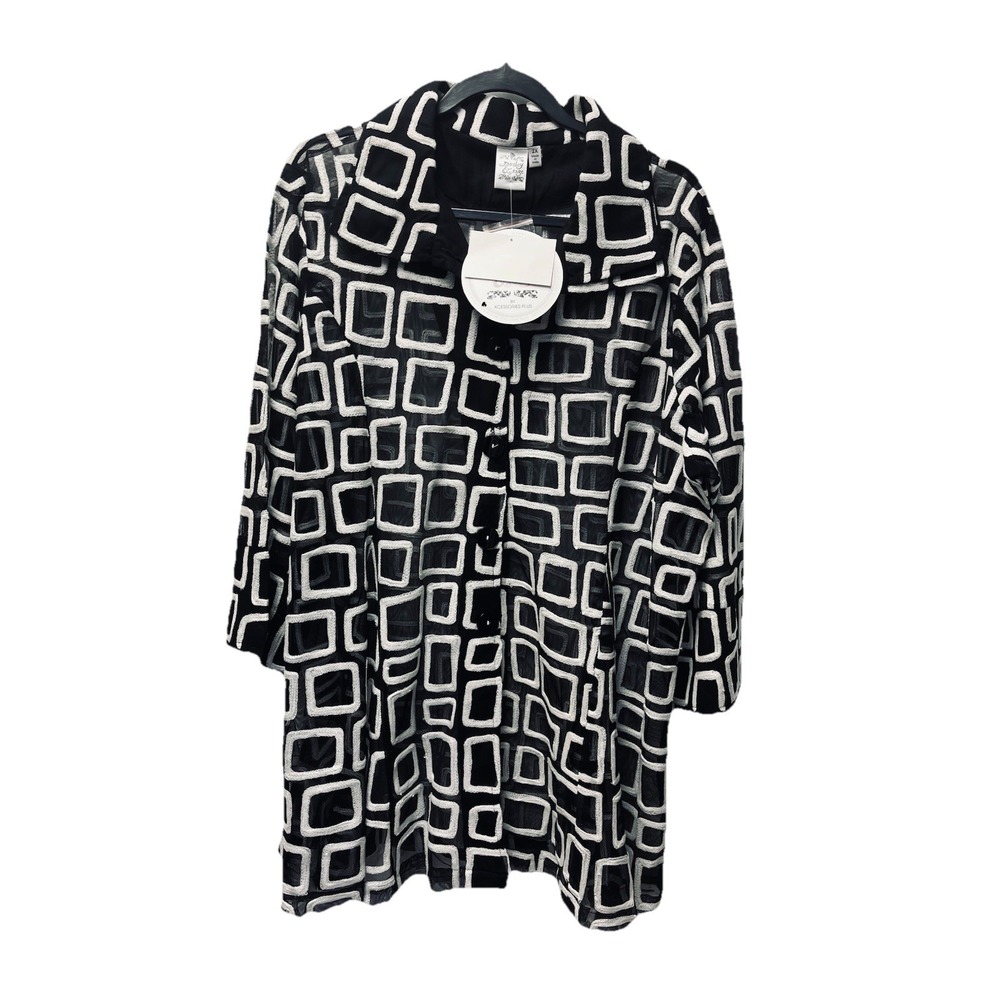Parsley & Sage Plus 2X Black Mesh Swing Jacket Minimalist‎ Artsy Boho Funky NWT